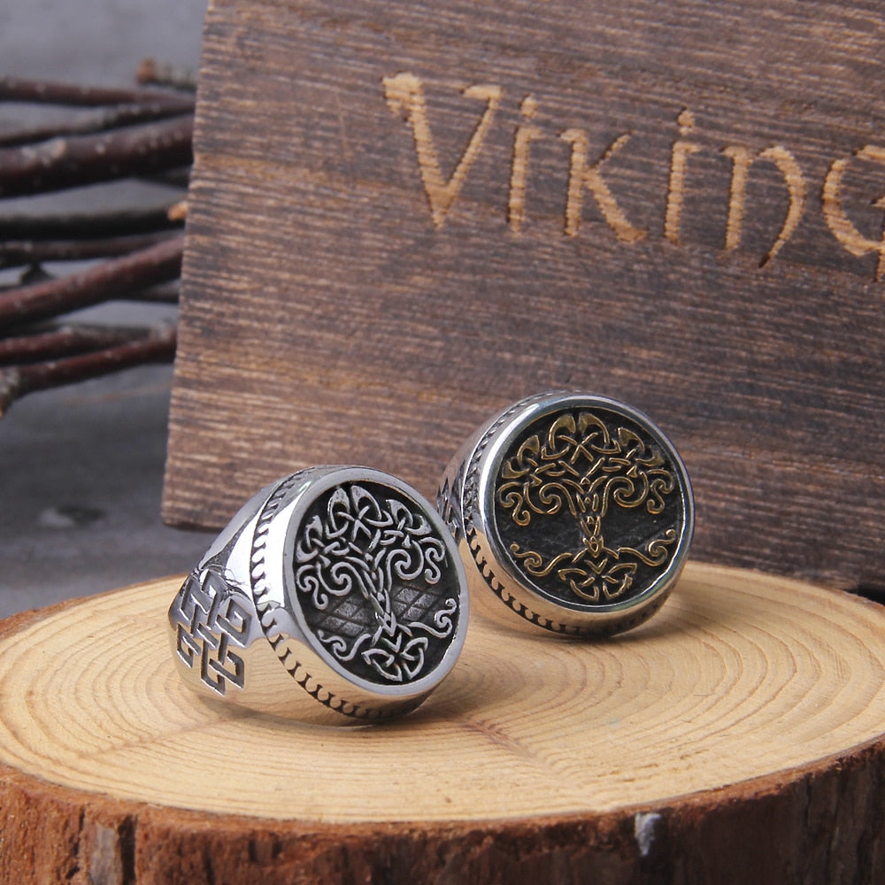 Tree of Life Yggdrasil Steel Ring (Silver)