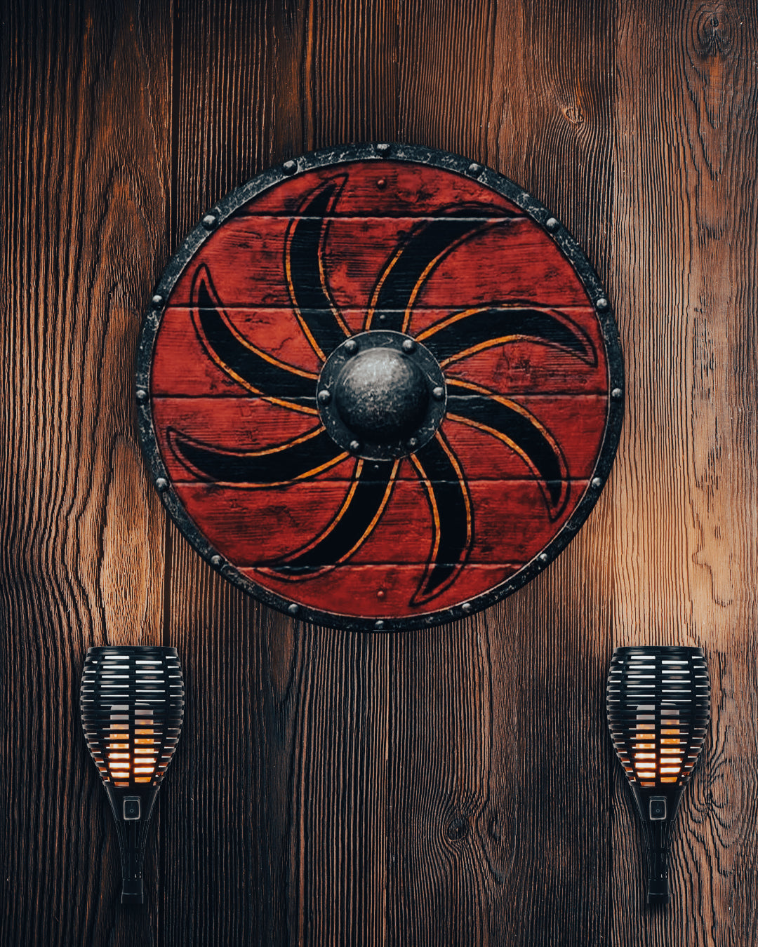 Ivar the Boneless Red and Black Slavic Sun Plank Viking Shield, 24"