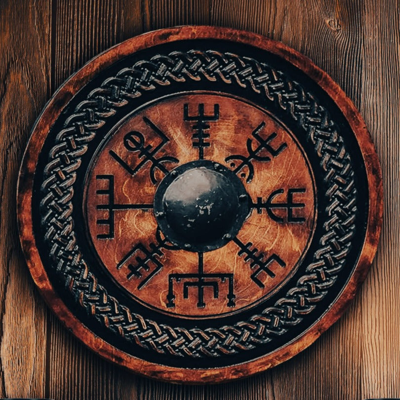 Viking Shield with Carved Vegvisir Symbol, 24"