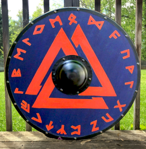 Red Valknut Smooth Viking Shield, 24"