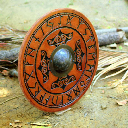 Carved Mjolnir Hammer of Thor Viking Shield, 24"