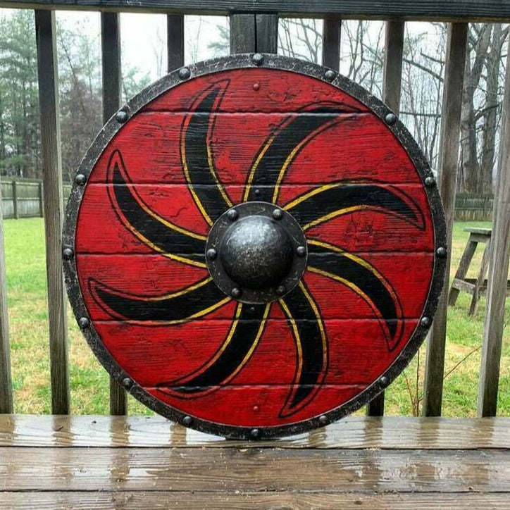 Ivar the Boneless Red and Black Slavic Sun Plank Viking Shield, 24"